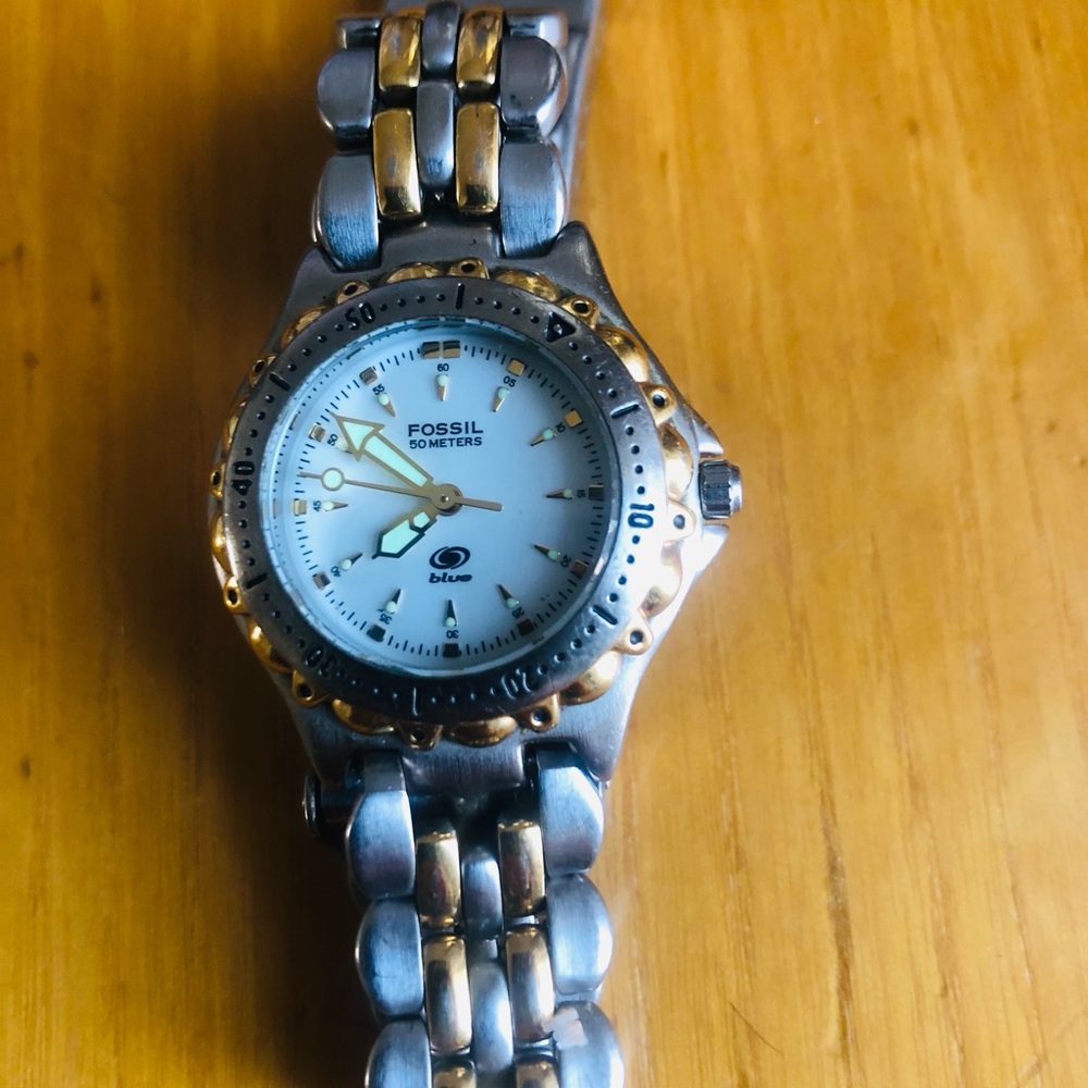 Fossil Two-Tone Silver and Gold Bracelet Watch with White Dial